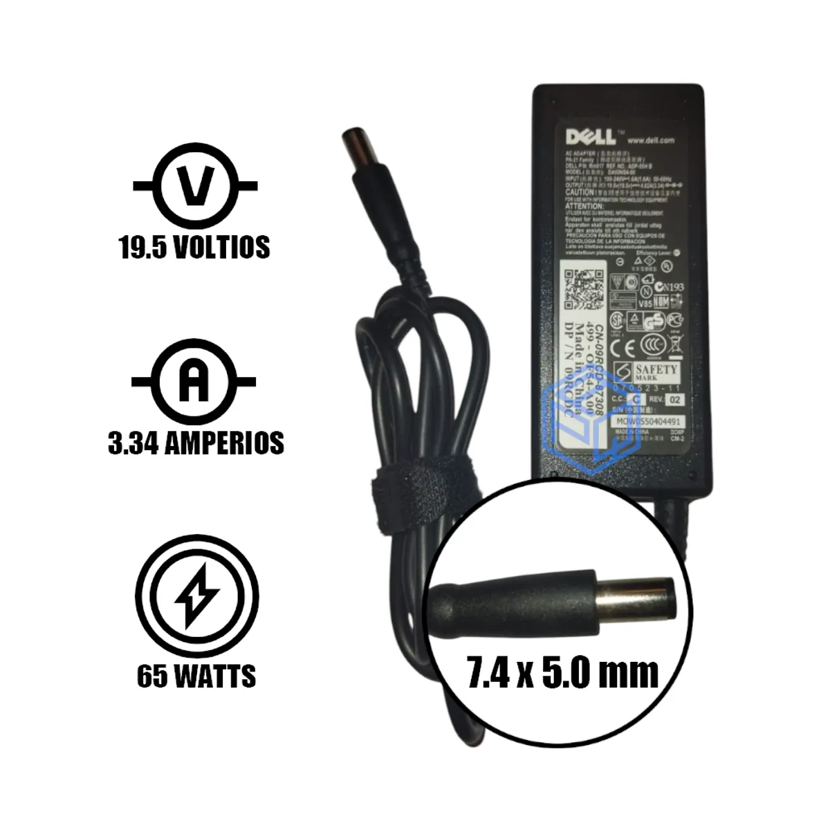 GENERICO - CARGADOR COMPATIBLE DELL 19-5V 3-34A 74x50mm 65W