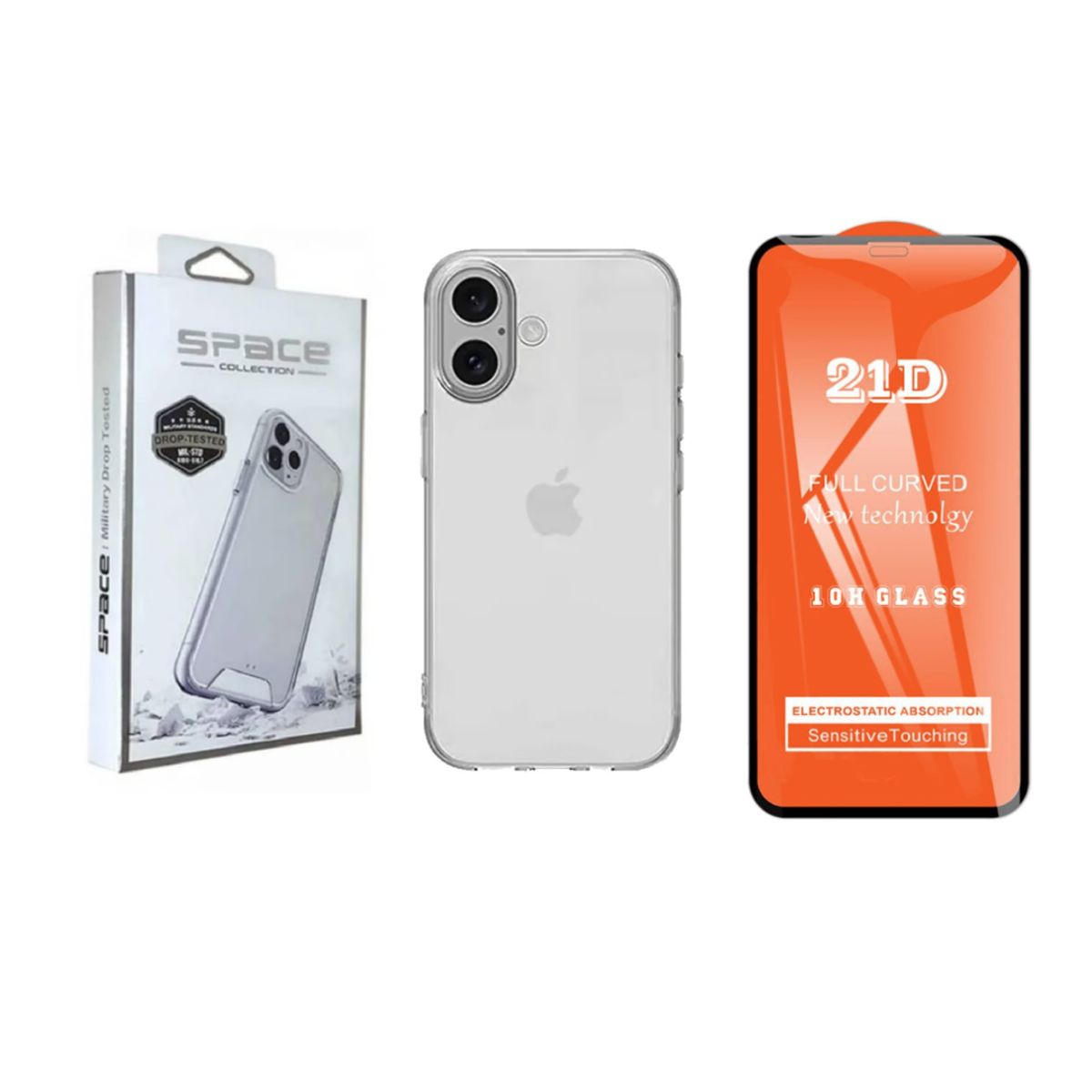 GENERICO - CASE SPACE  TRASPARENTE PARA IPHONE  16 + MICA DE VIDRIO