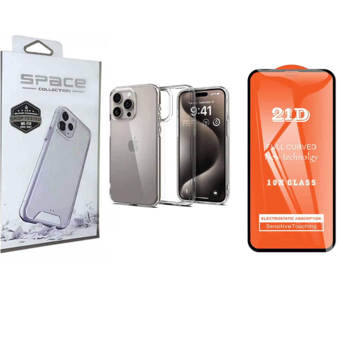 GENERICO - CASE SPACE  TRASPARENTE PARA IPHONE  16 PRO + MICA DE VIDRIO