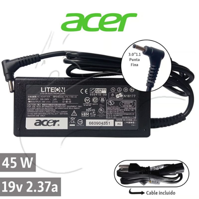 ACER - CARGADOR GENERICO ACER Aspire Punta Fina 19v 237a 45w 3.0 x 1.1