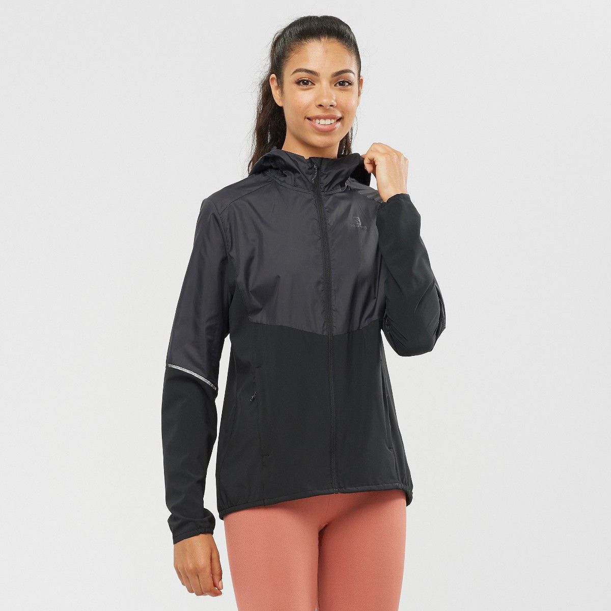 SALOMON - Cortaviento Negro Agile FZ Hoodie W Mujer - Salomon