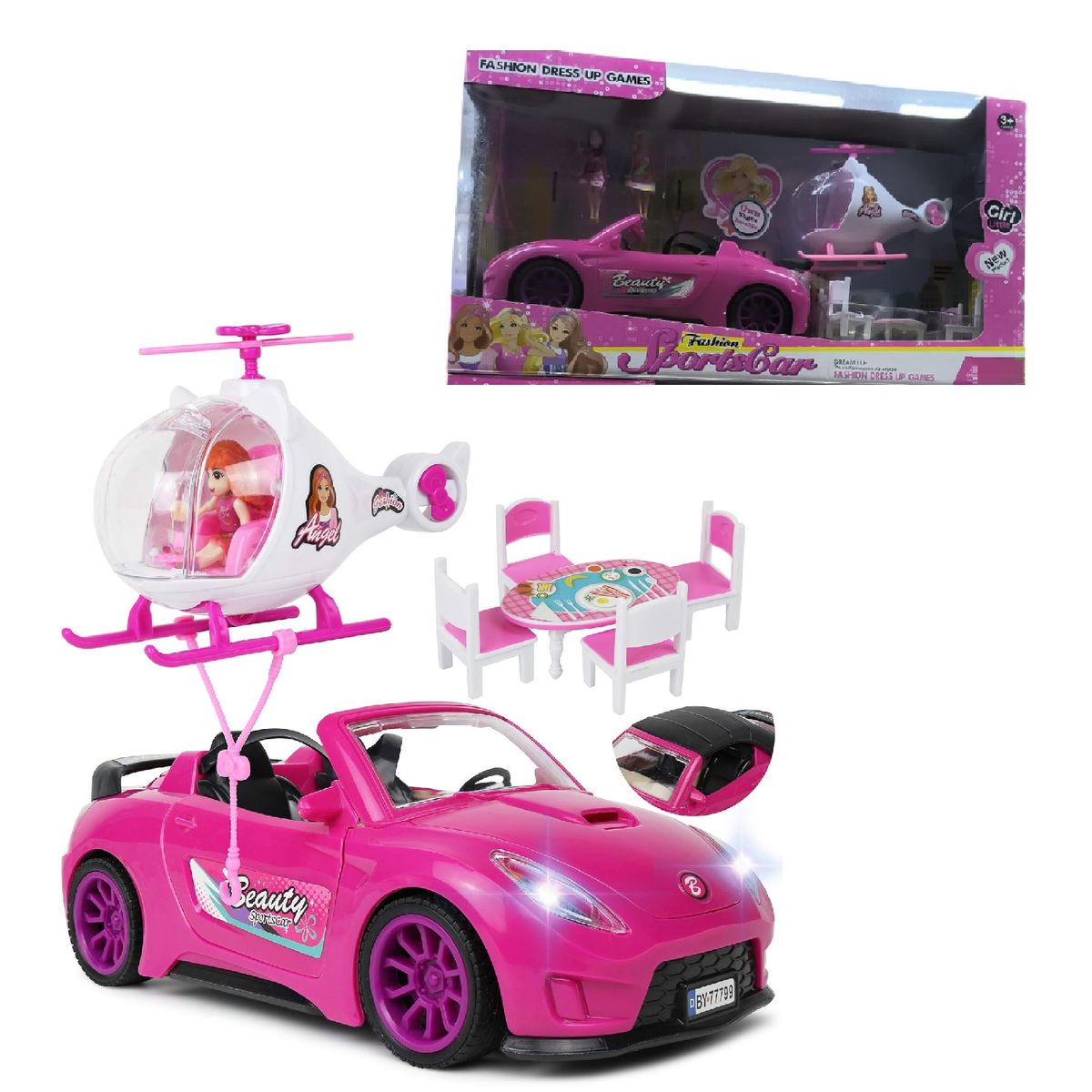 GENERICO - Coche convertible con Helicoptero con luces y sonido