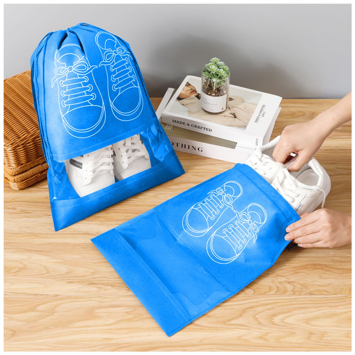 KELLER - Pack X5 Bolsa Organizador Protector de Zapatos para Viaje Celeste BZ3