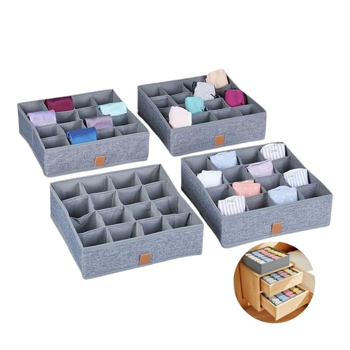 GENERICO - Organizador De Cajones Para Ropa 16 Divisiones x4 Unids