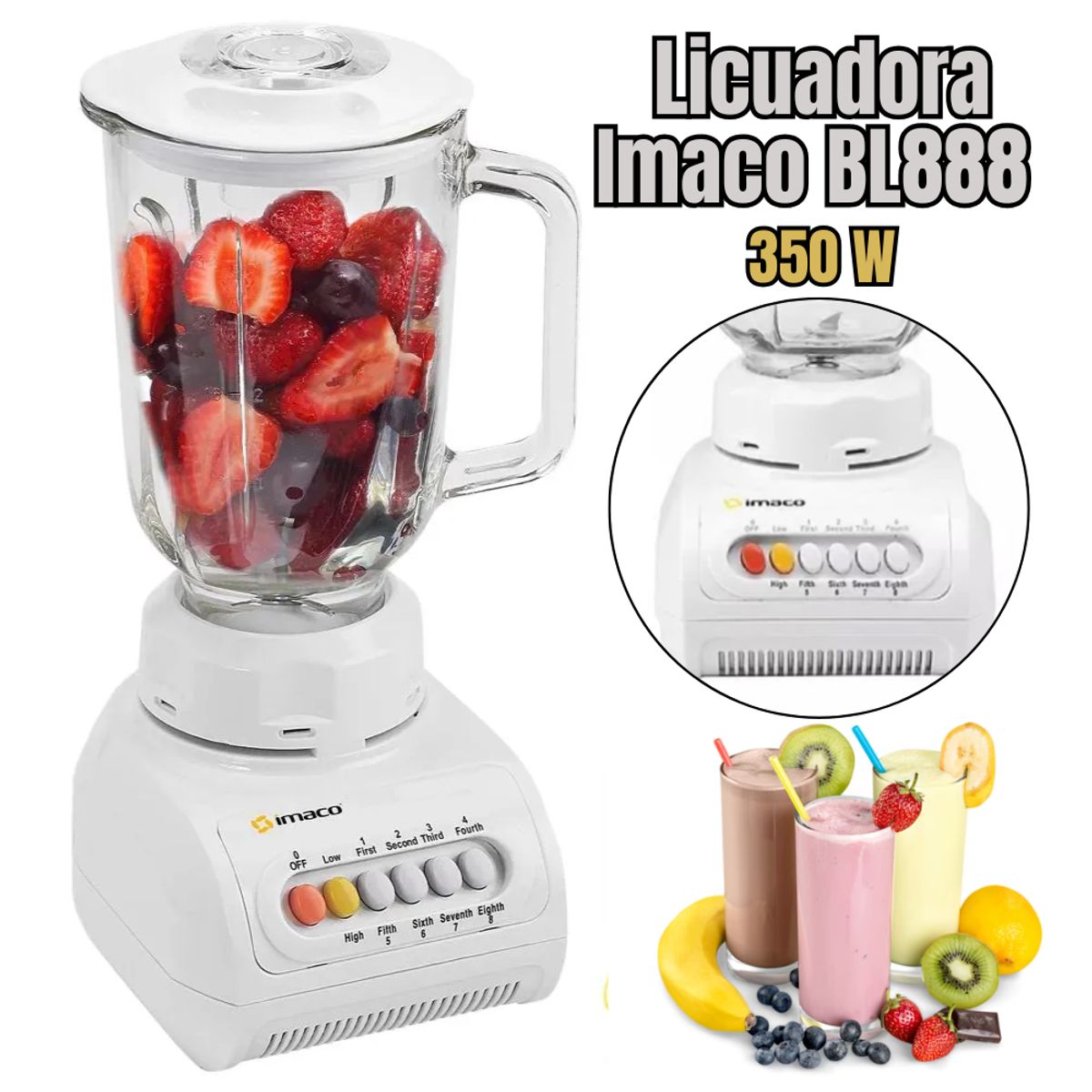 IMACO - Licuadora Imaco vaso de Vidrio BL888 - Blanco