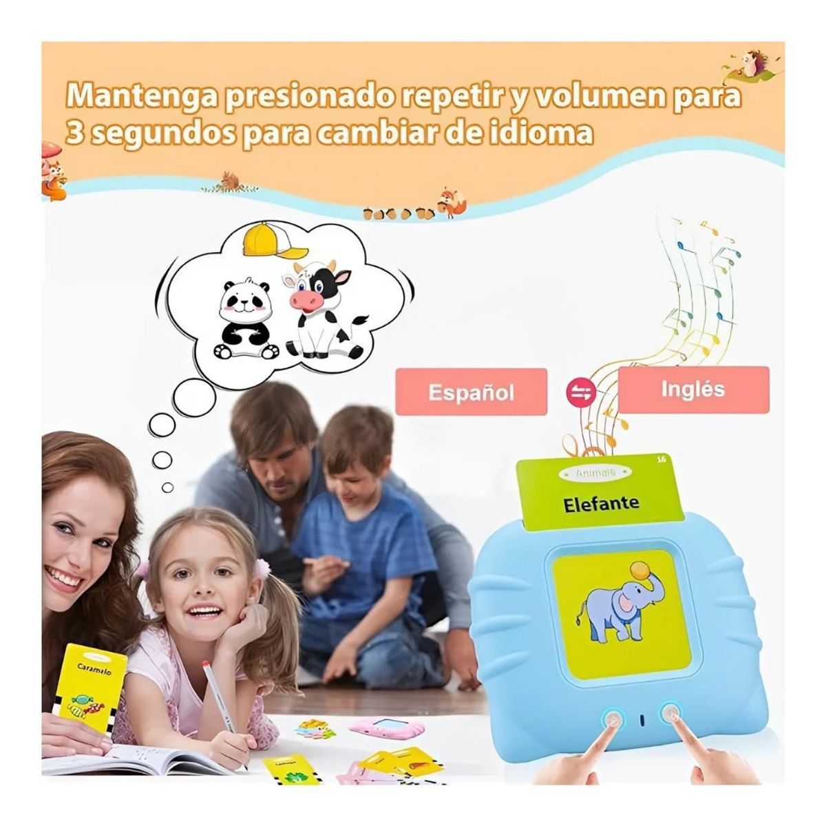 GENERICO - Juguete Educativo Portátil Tarjetas Flash Interactivas Audibles Bilingües para Niño
