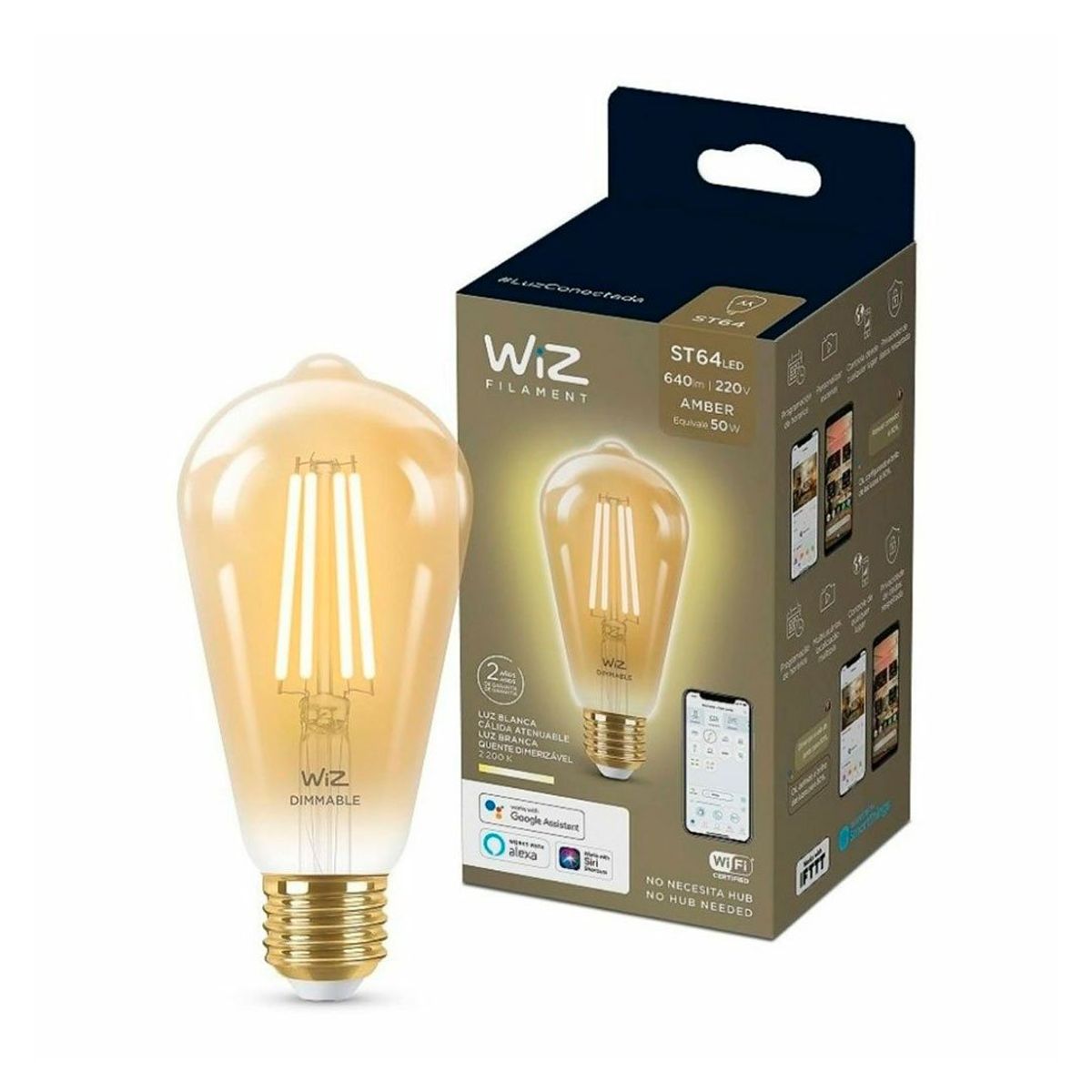 WIZ - WIZ Foco LED WIFI Inteligente Pera Filamento Vintage Ambar ST64 E27
