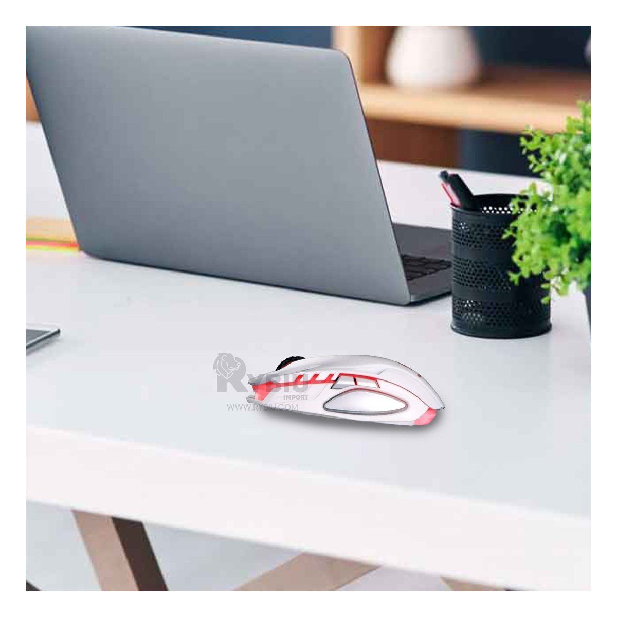 RYBIU IMPORT - Mouse con Iluminacion LED y Bateria Recargable Blanco