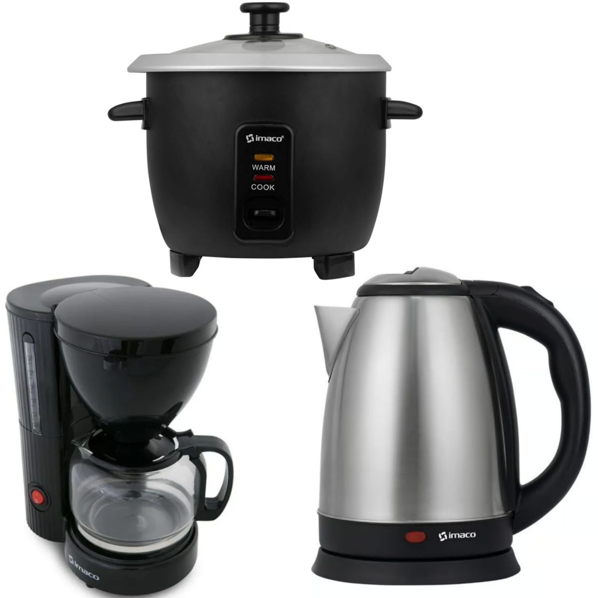 IMACO - Olla Arrocera + Hervidor Eléctrico KE1801 y Cafetera 6 tazas IMACO