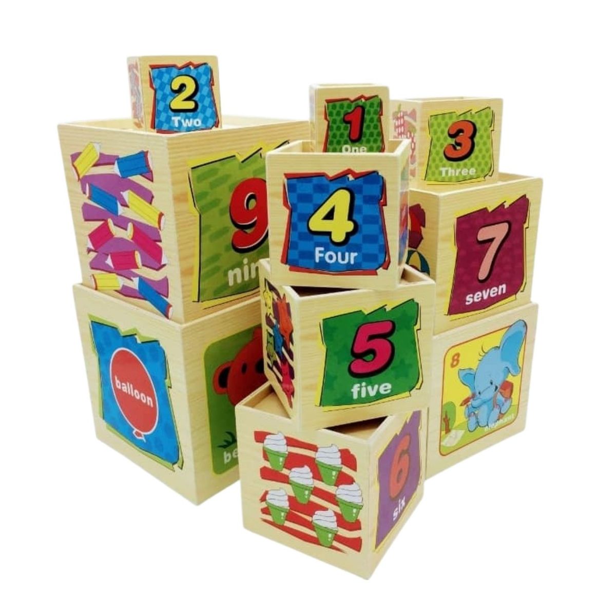 GENERICO - Set Cubos Didácticos Apilables del 1 al 10 con Animales