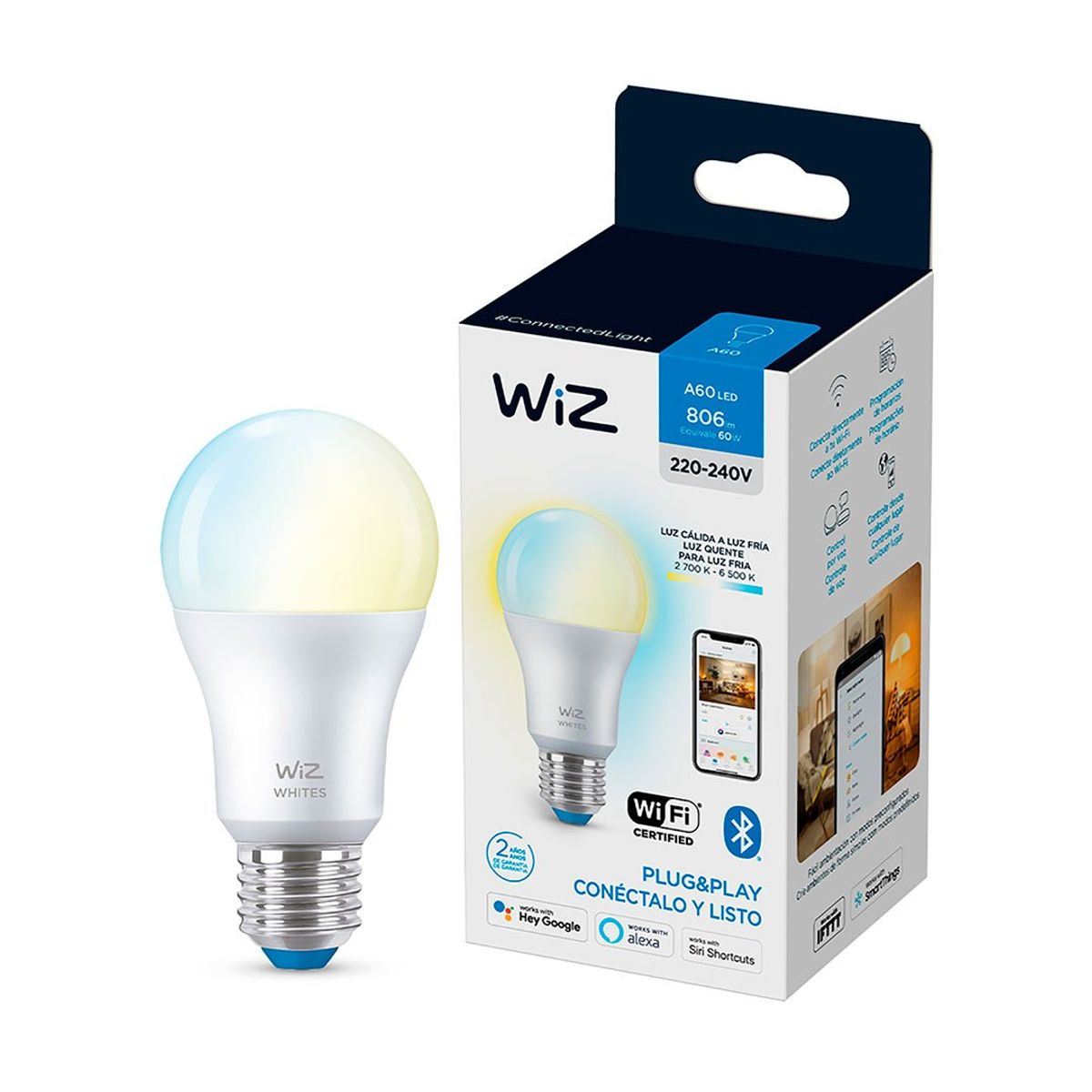 WIZ - WIZ Foco LED Ampolleta WIFI Inteligente Luz Blanca A60 E27