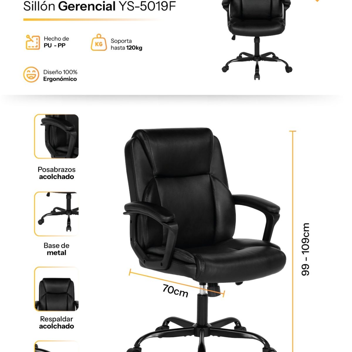 XION - SILLA DE OFICINA ERGONÓMICA GIRATORIA CON ALTURA AJUSTABLE - BALI NEGRO