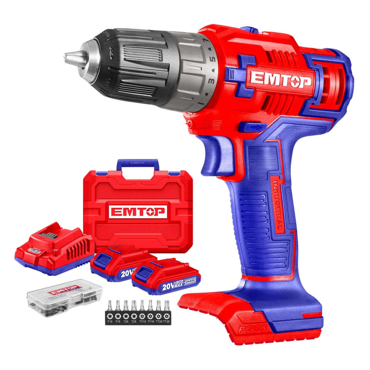 EMTOP - Taladro atornillador 45nm + 2 baterias y accesorios Emtop