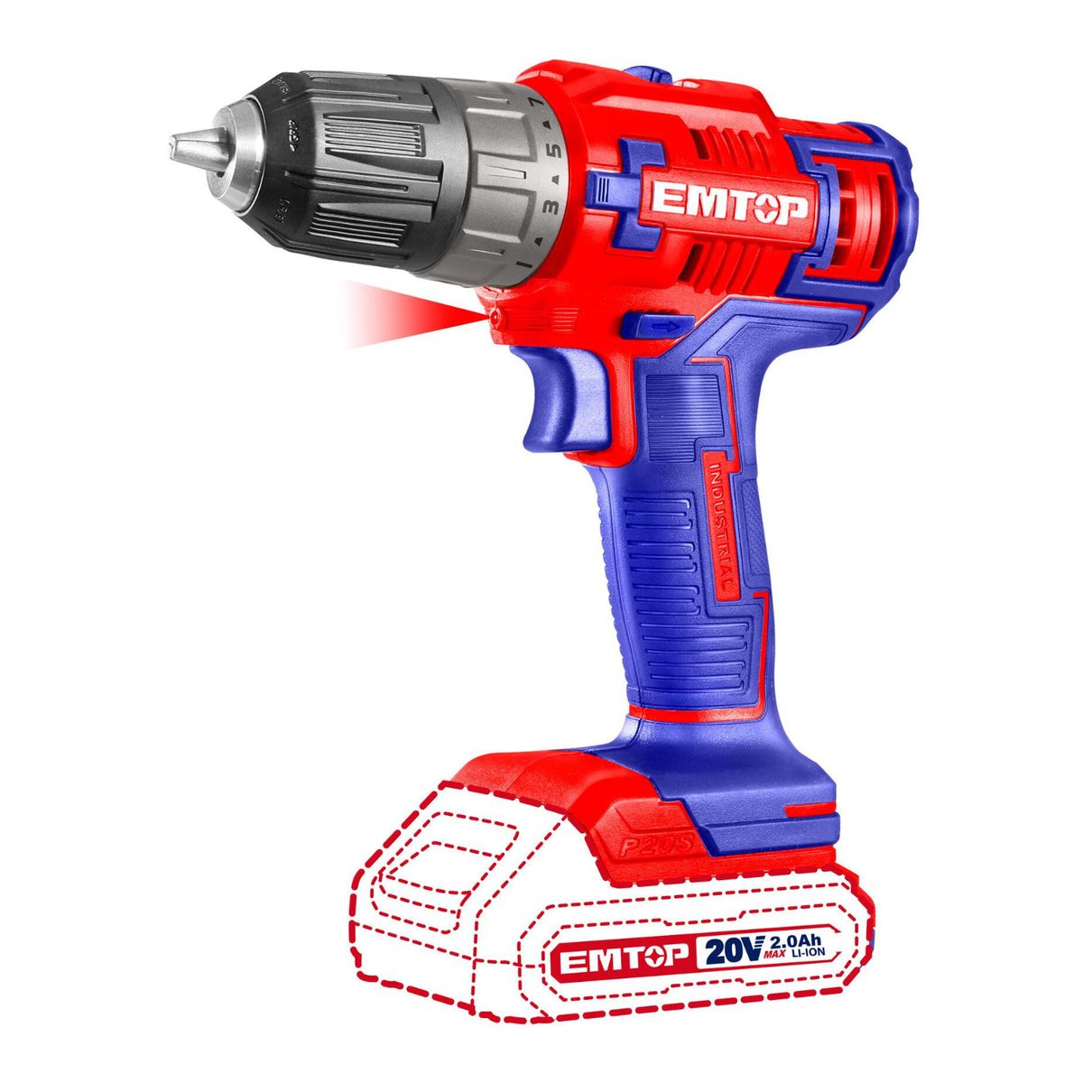 EMTOP - Taladro atornillador 45nm + 2 baterias y accesorios Emtop