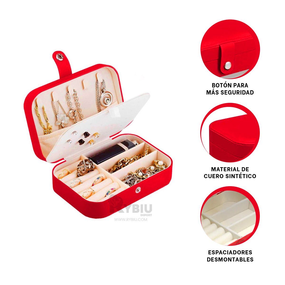 RYBIU IMPORT - Cofre Moderno Joyeria en Color Matiz Rojo Y+Ligas de Regalo