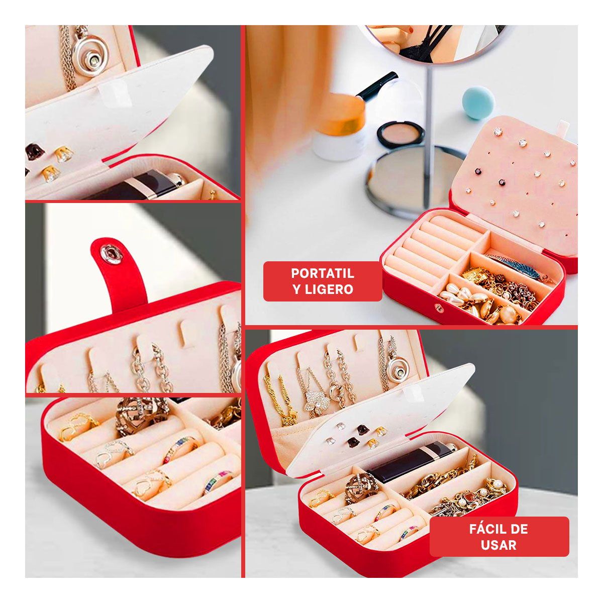 RYBIU IMPORT - Cofre Moderno Joyeria en Color Matiz Rojo Y+Ligas de Regalo