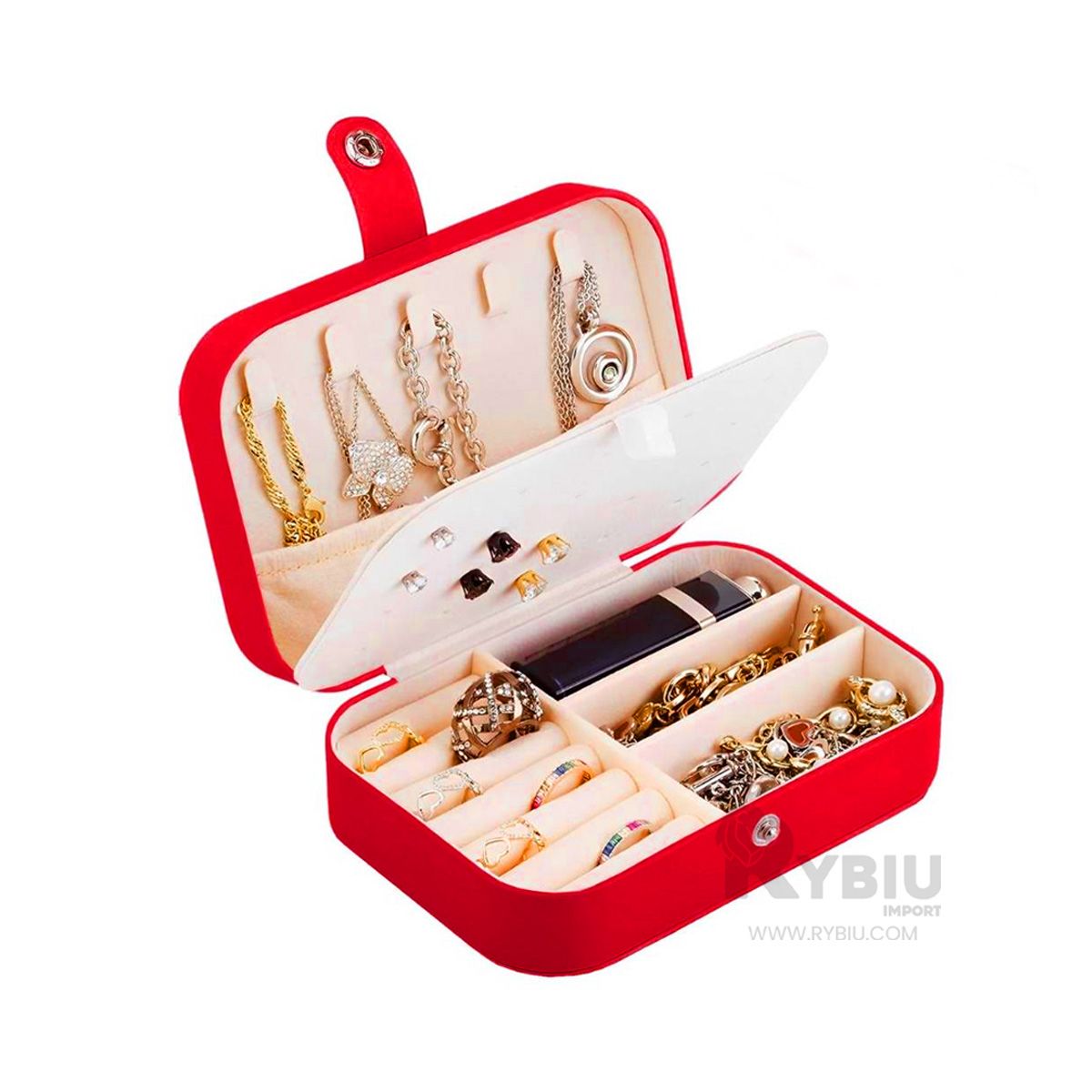 RYBIU IMPORT - Caja de Alhajas en Cuero de Color Rojo Y+Regalo Stickers