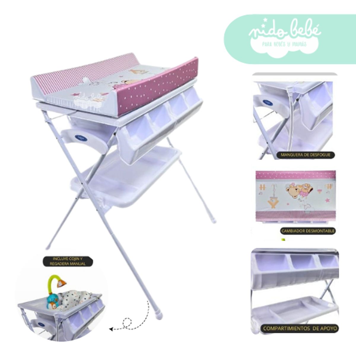 GENERICO - Bañera Cambiador de Bebé Rosado