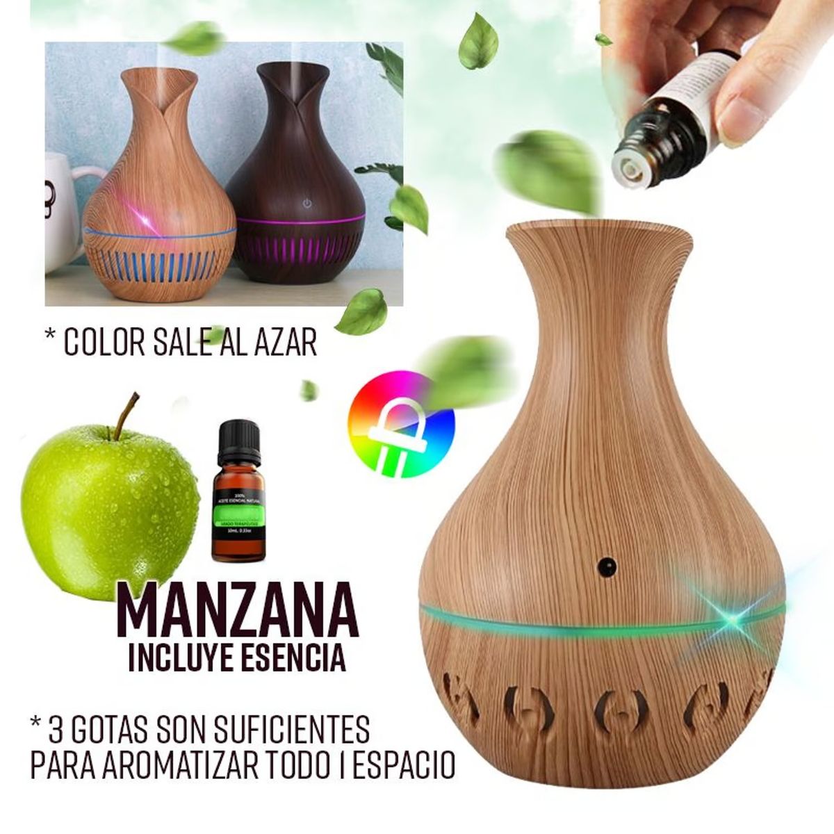 GENERICO - Humidificador LED con Esencia de Manzana - Ikafree