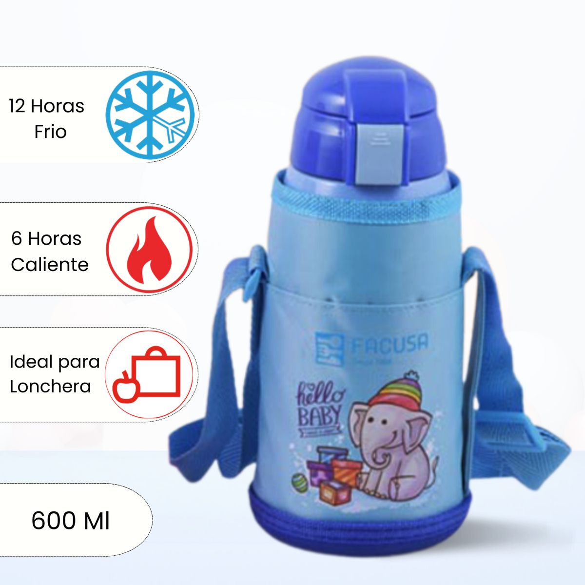 FACUSA - Termo de Bebida Para Niños Hello Baby Azul 600 Ml
