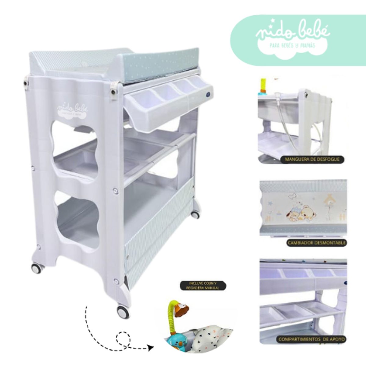 GENERICO - Bañera Cambiador de Bebé 3 pisos Celeste