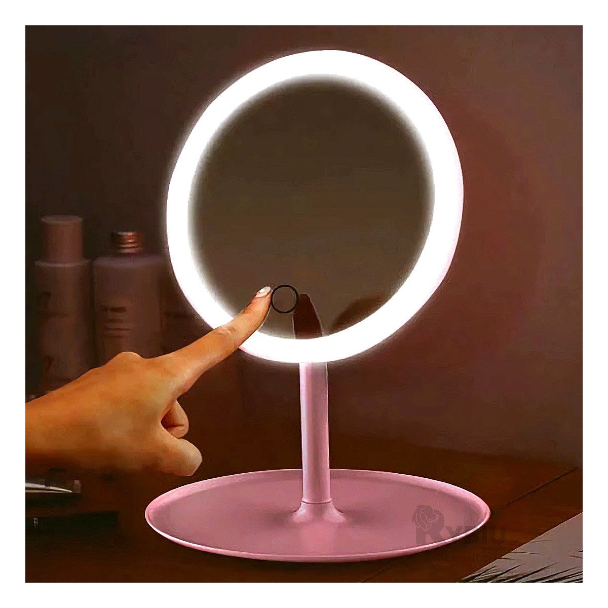 RYBIU IMPORT - Espejo de Maquillaje Led en Rosado Y+Papel de Regalo