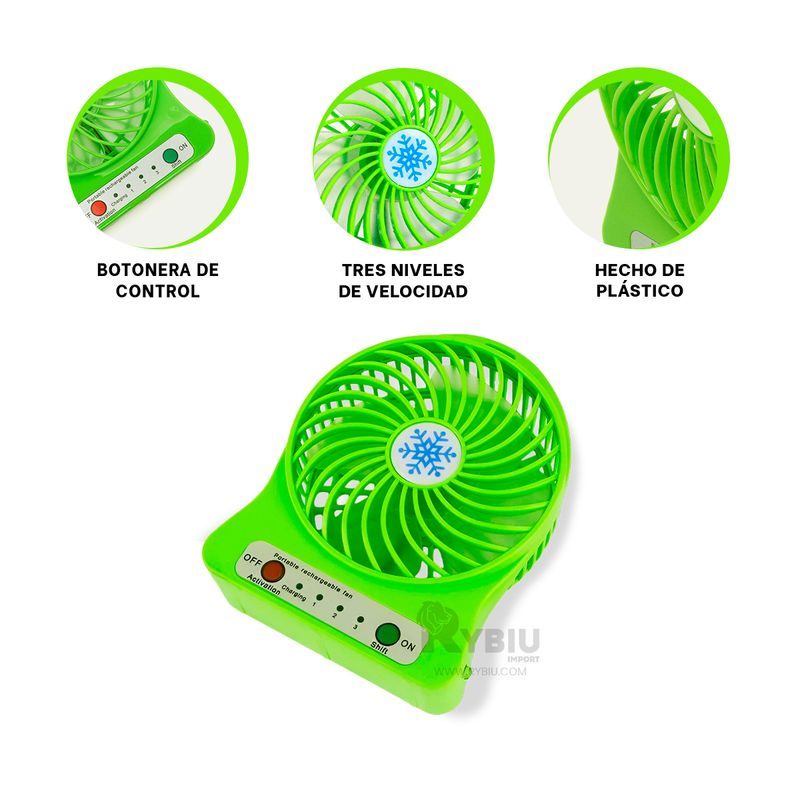 RYBIU IMPORT - Ventiladora Util Mini en Verde Y+Regalo Ligas para Peinar