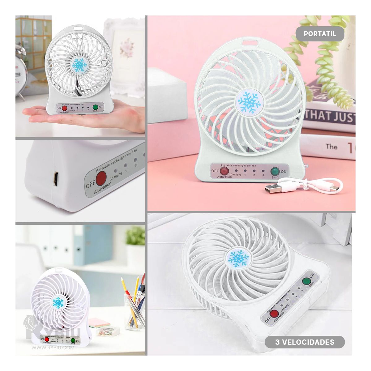 RYBIU IMPORT - Ventilador Util Mini para Oficina Blanco Y+Papel de Regalo