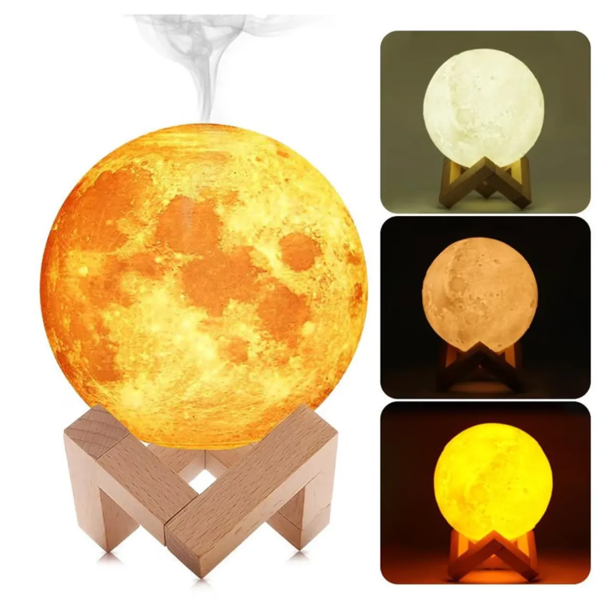 SEISA - Humidificador Difusor LED de Aromaterapia Lámpara Nocturna Luna 3D