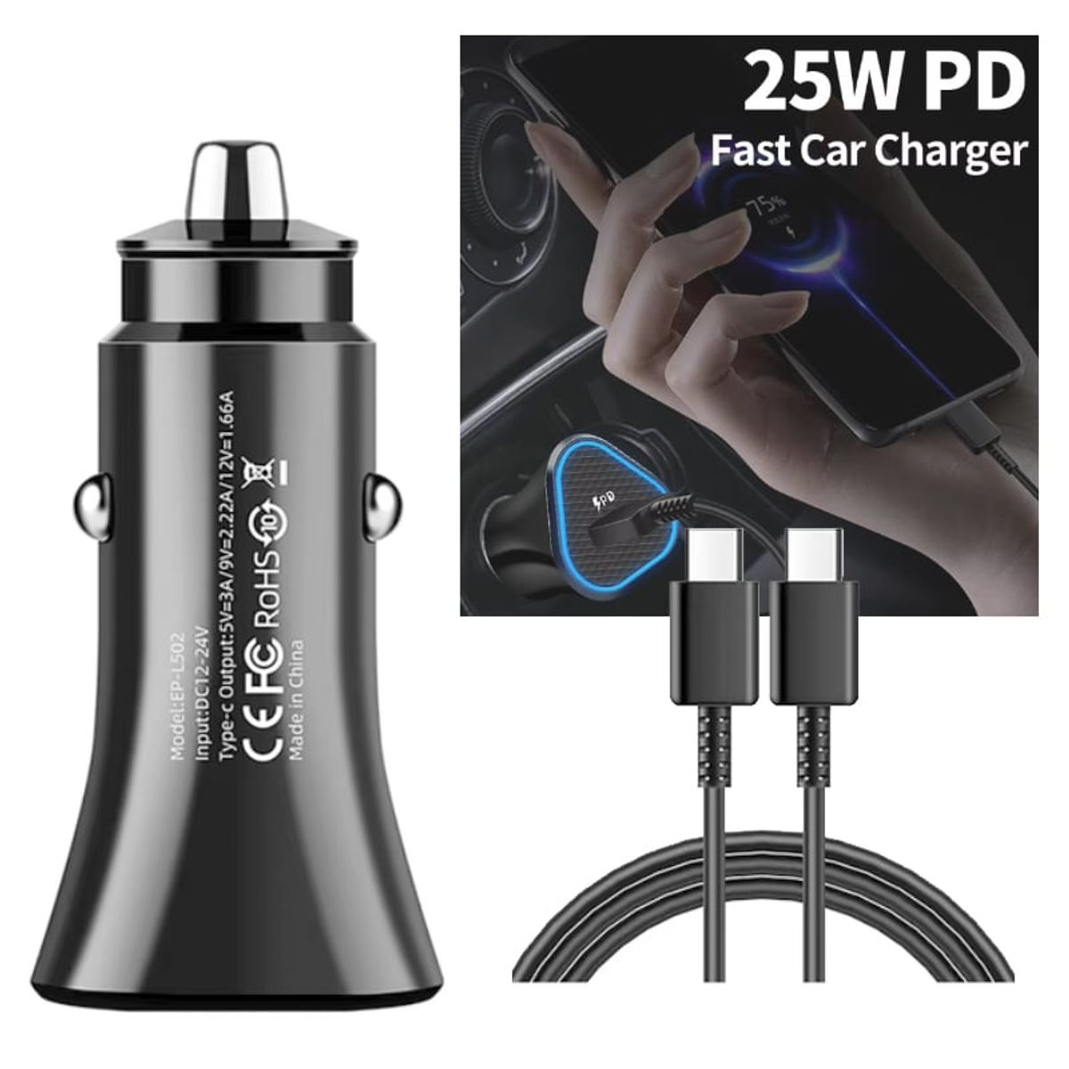 GENERICO - Cargador para Auto 25W USB-C Fast Charge para Samsung Xiaomi Huawei