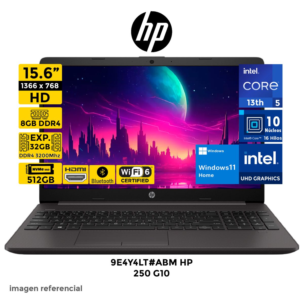 HP - Laptop HP 250 G10 Intel Core i5-1335U 8GB EXP.32GB 512GB 15.6" HD Wndows 11Home