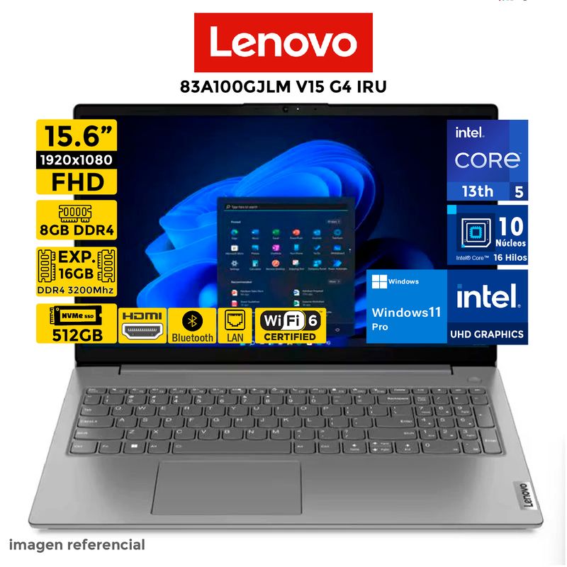 LENOVO - Laptop LENOVO V15 G4 IRU Intel Core i5-13420H 8GB 512GB 156 FHD Windows 11Pro