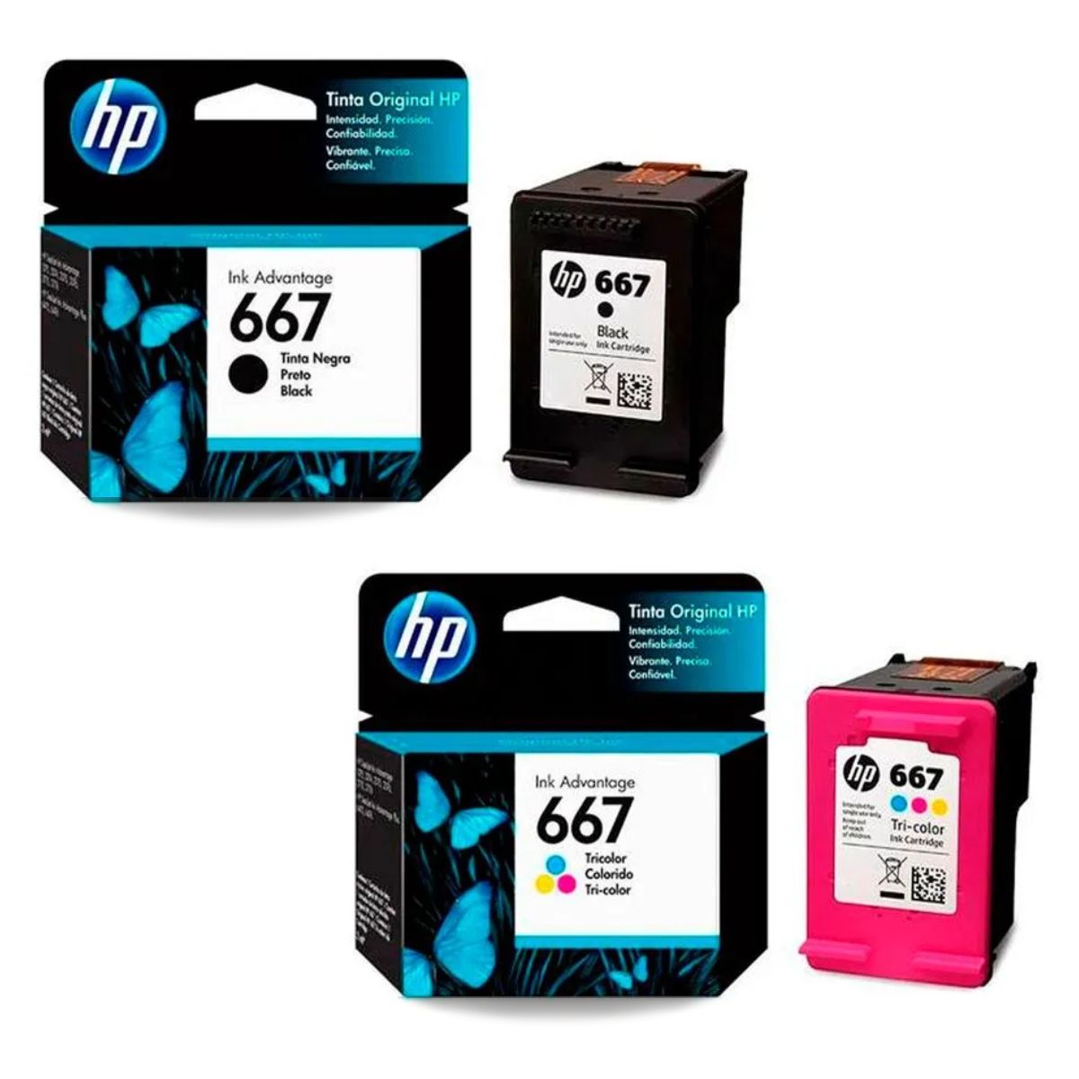 HP - Kit Tinta HP 667 Negro Tricolor Original