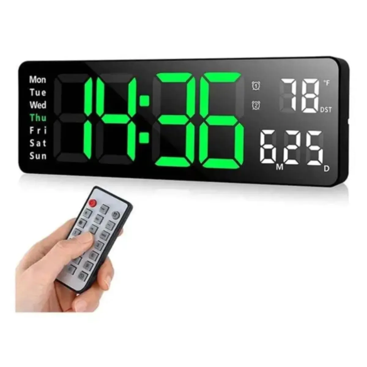 GENERICO - Reloj de Pared Digital Grande LED con Control Alarma + Temperatura Mes