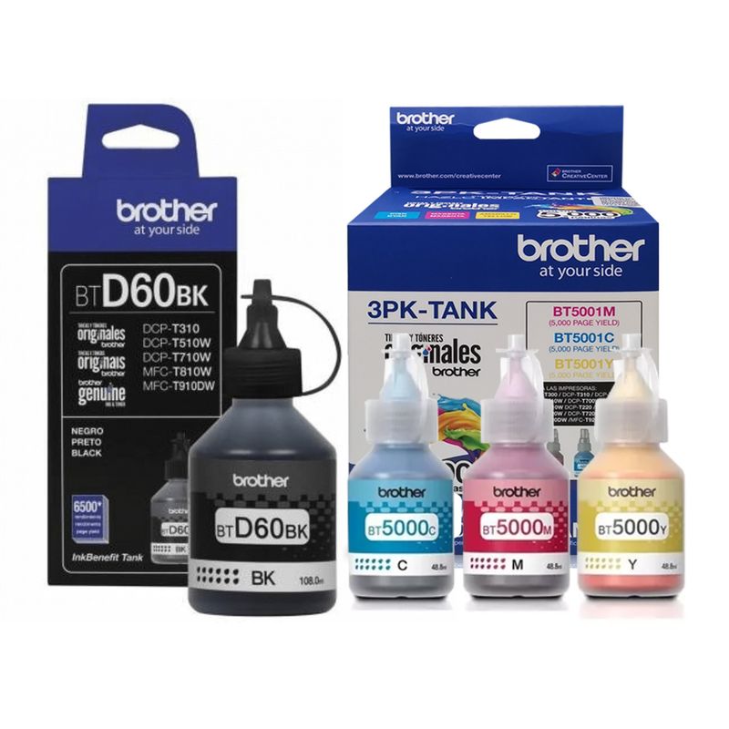BROTHER - Kit Tinta Brother BT5001 3PK-TANK BTD60BK Cyan Magenta Amarillo Negro