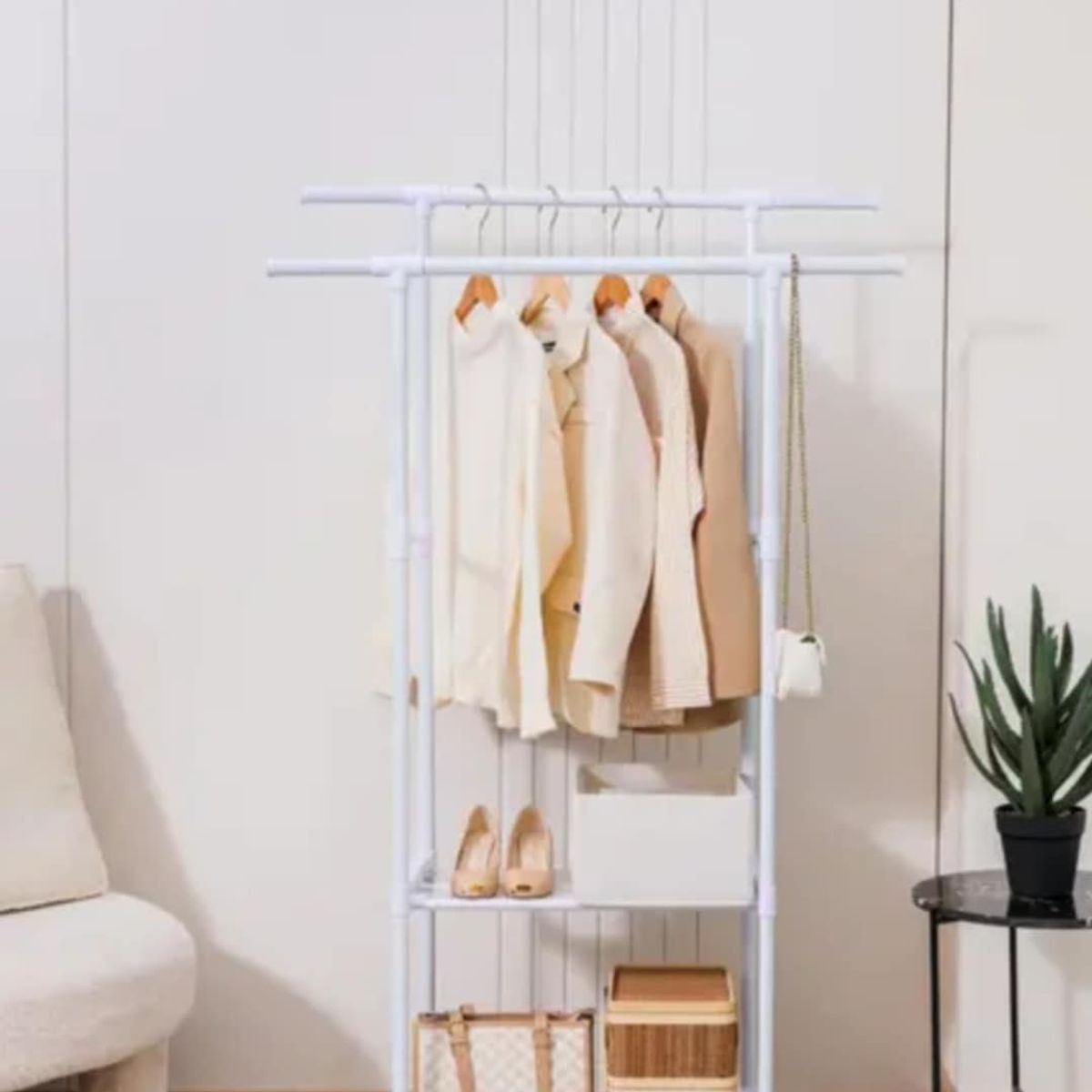 GENERICO - Organizador Perchero Doble Zapatero Colgador Estante 2 Nivel