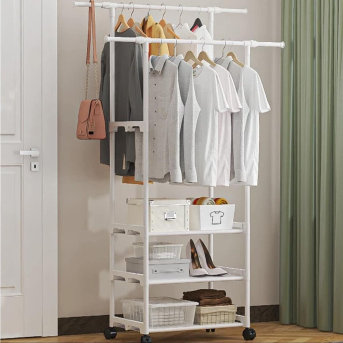 GENERICO - Organizador Perchero Doble Zapatero Colgador Estante 2 Nivel