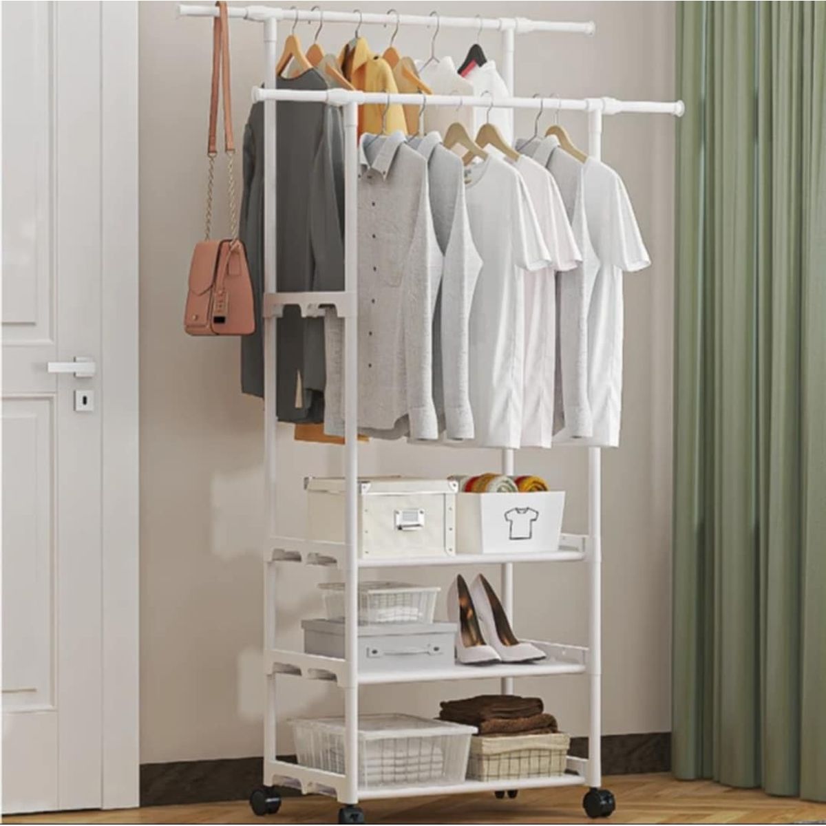 GENERICO - Organizador Perchero Doble Zapatero Colgador Estante 2 Nivel