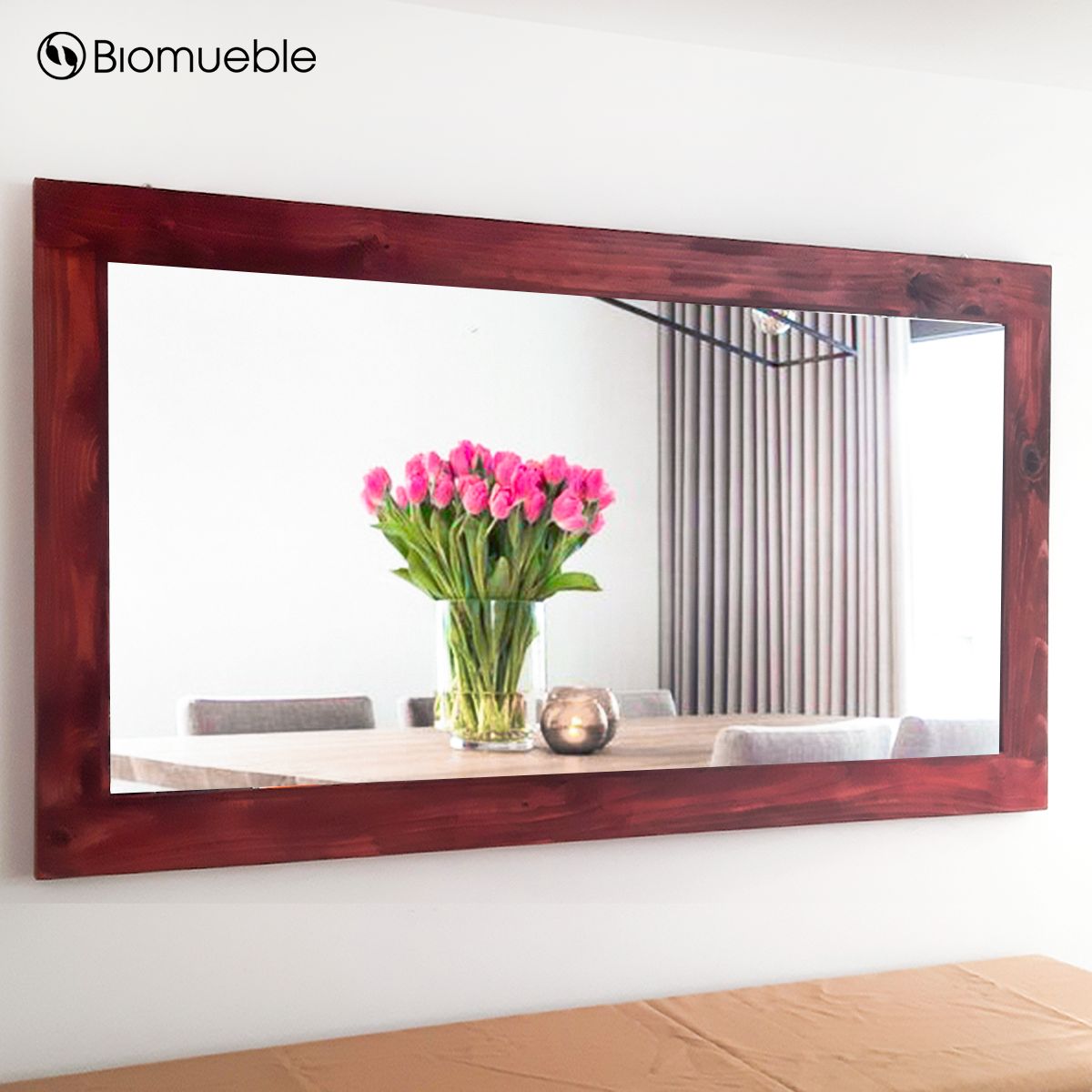 GENERICO - Espejo Ébano de Madera Reciclada Rústico color Nogal