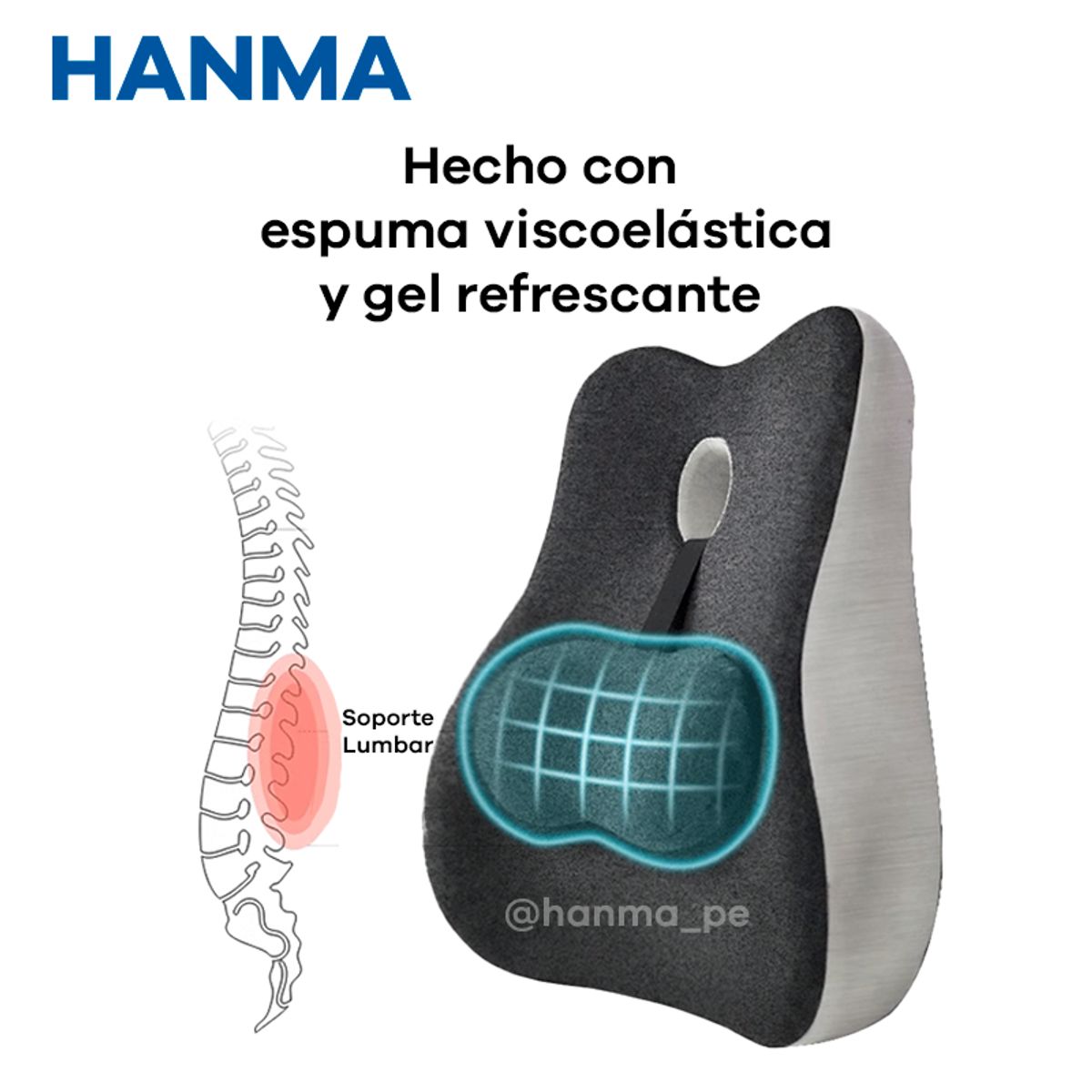 GENERICO - Cojin Ergonomico Lumbar Hanma Extra Foam + Funda+ Gel+ Soporte Ergo