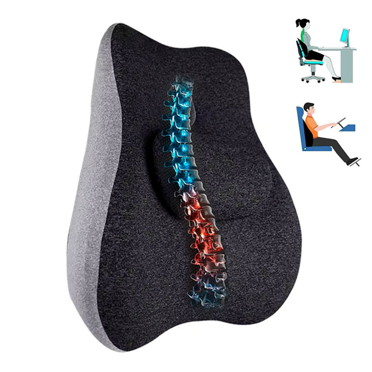 GENERICO - Cojin Ergonomico Lumbar Hanma Extra Foam + Funda+ Gel+ Soporte Ergo