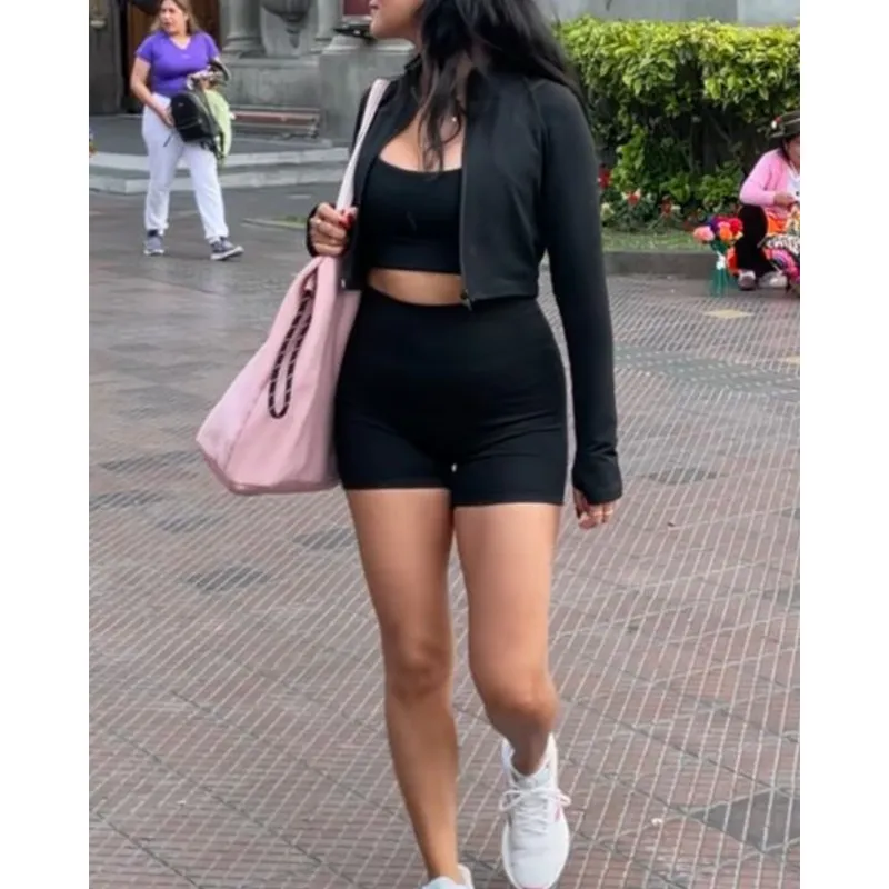 GENERICO - Conjunto deportivo para Mujer Negro Running-Top y Short