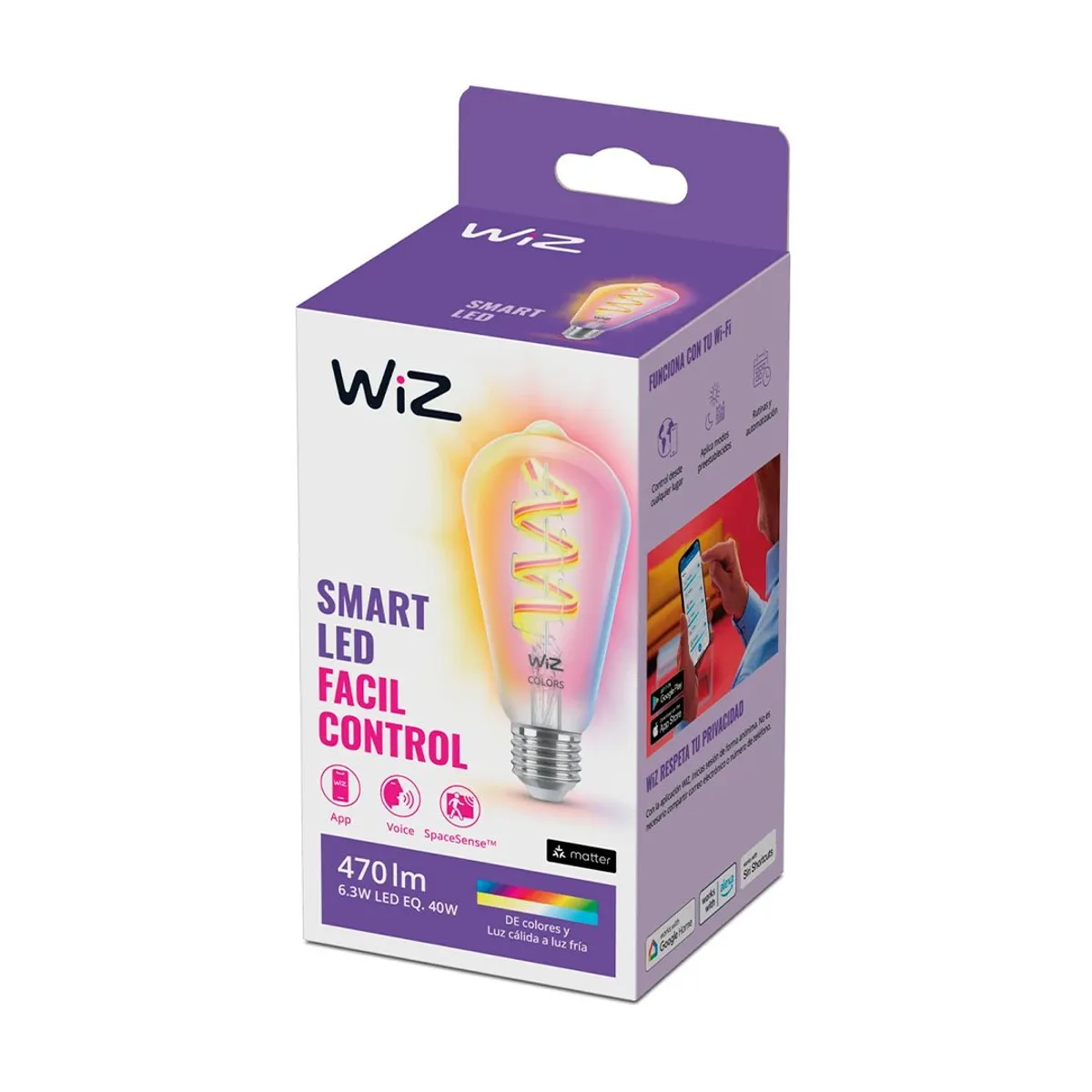 WIZ - WIZ Foco Led Filamento Pera RGB WIFI Inteligente ST64 E27