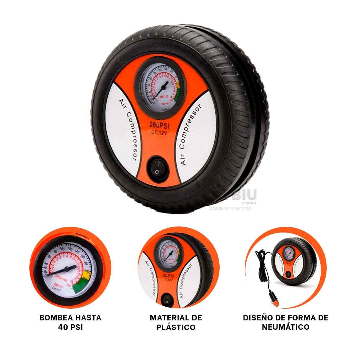 RYBIU IMPORT - Inflador de Llanta en Color Negro DC12V Y+Post-it Adhesivos