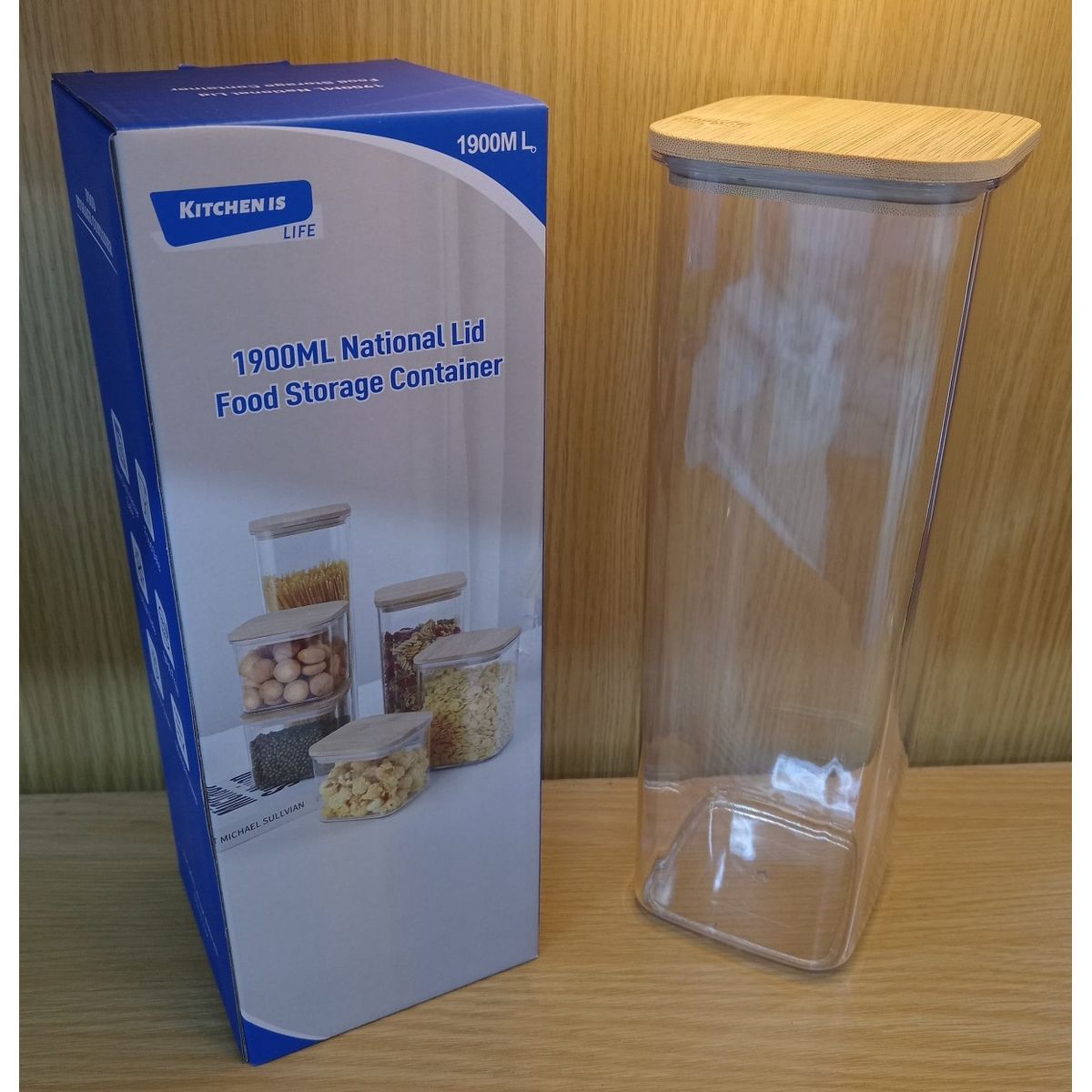 GENERICO - Contenedor Acrílico con Tapa de Bambú  1.9 L