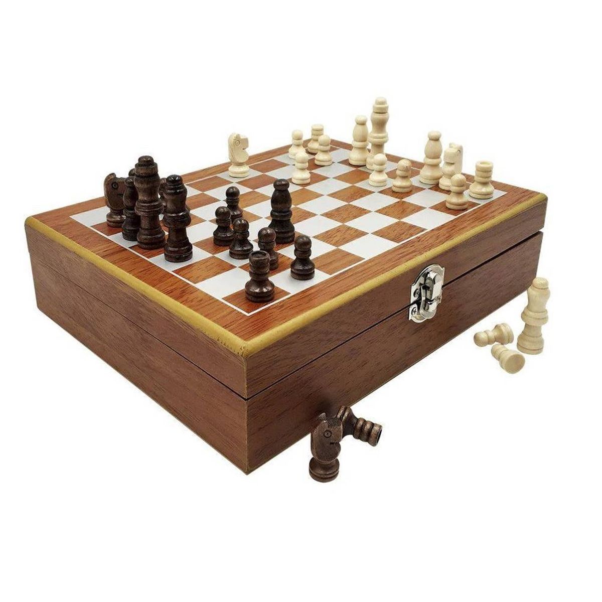 GENERICO - Set  Ajedrez de Madera Mas vasos y Licorera Acero inoxidable