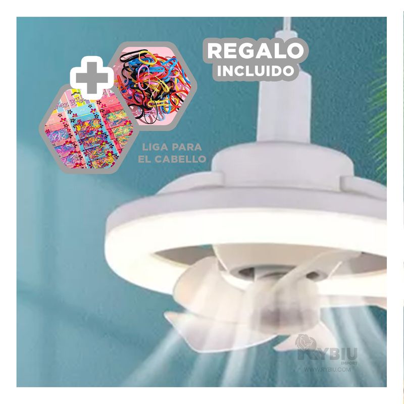 RYBIU IMPORT - Lampara de Techo con Ventilador Y+Regalo Ligas para Peinar