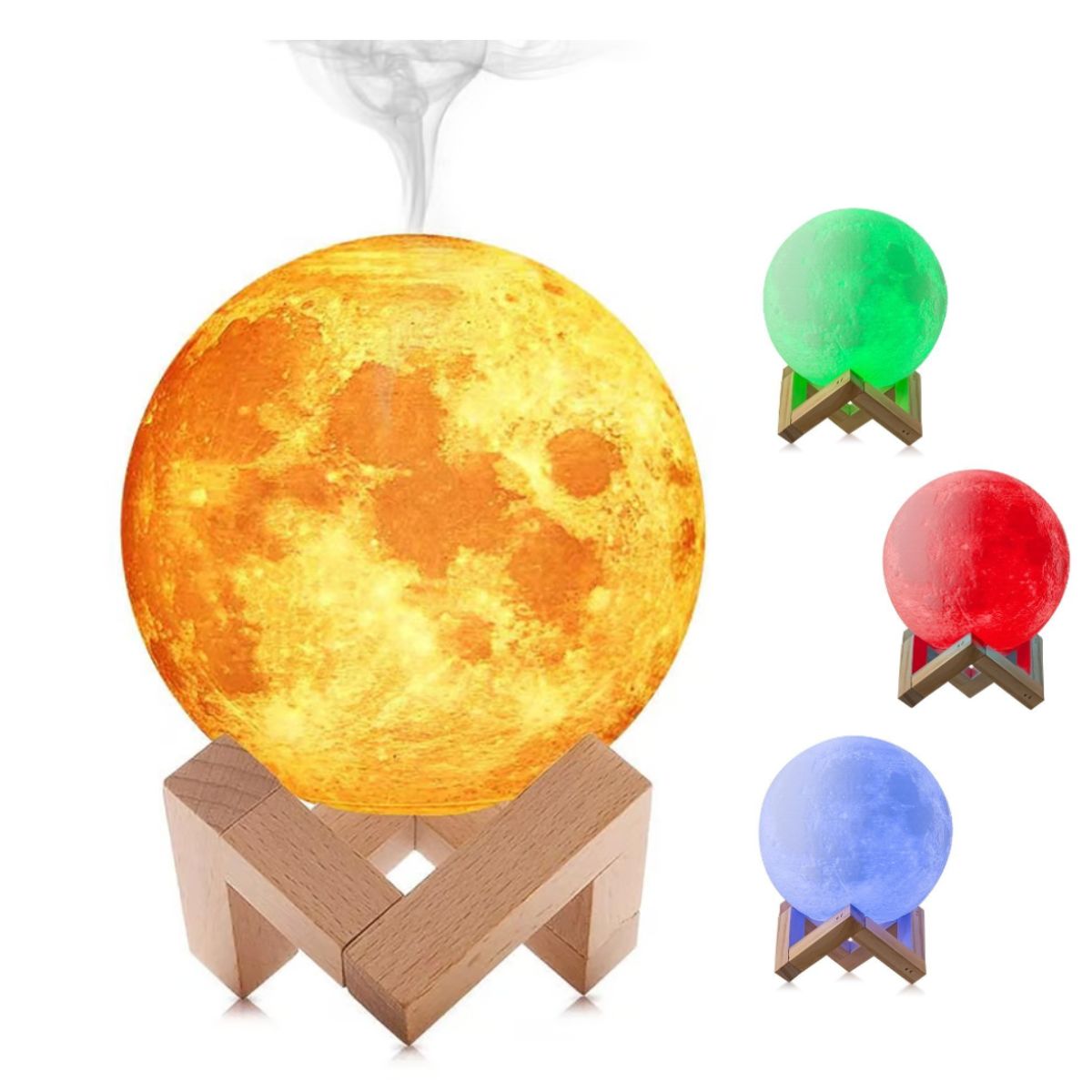 SEISA - Humidificador Difusor LED de Aromaterapia Lámpara Nocturna Luna 3D