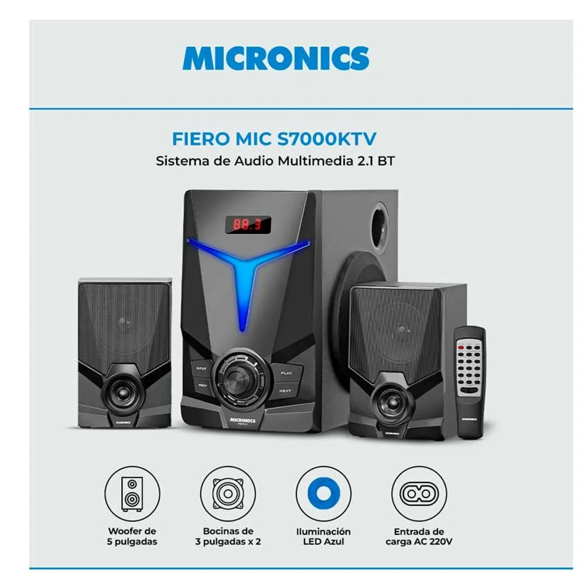 MICRONICS - Parlante Micronics 2.1 Fiero - MIC S7000KTV USB  Micro SD FM Bluetooth