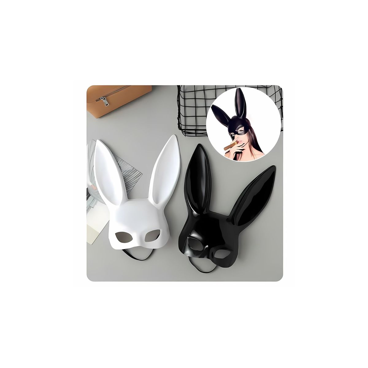 GENERICO - Pack Máscara De Coneja Cosplay Party Black and White